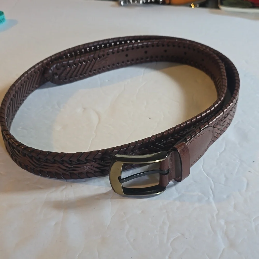 Mens Dark Brown Vintage Woven belt Neutral Minimalist Dress Sz.38
